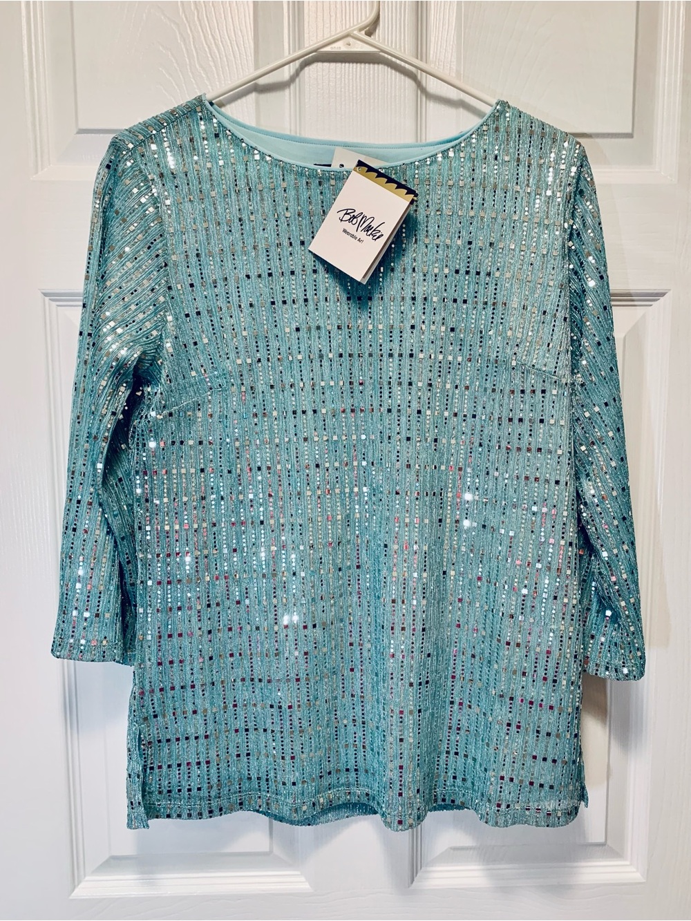Bob Mackie Aqua-Blue SparklingTunic Blouse, Size S, NWT